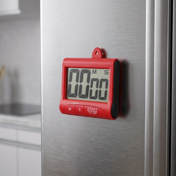 ifundom Kitchen Alarm Timer Red with Large LCD Screen Loud Sound and Stainless Steel Design