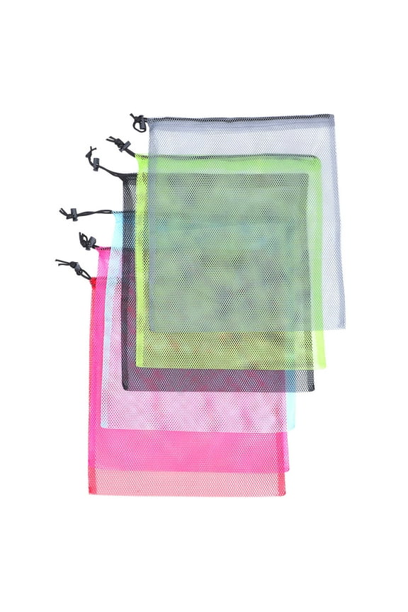 Set of 6 Heavy Duty Mesh Drawstring Bags for Travel, Picnic, Laundry, Leisure, Walking, and Student Gear Storage