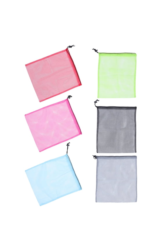Set of 6 Heavy Duty Mesh Drawstring Bags for Travel, Picnic, Laundry, Leisure, Walking, and Student Gear Storage