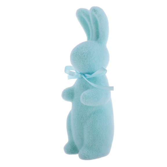 Masteelf Easter Bunnies Decorations Moss Flocked Rabbit Figurines Furry Standing Bunny Statue For Spring Easter Home Office Table Decor Party Supplies Sky-blue