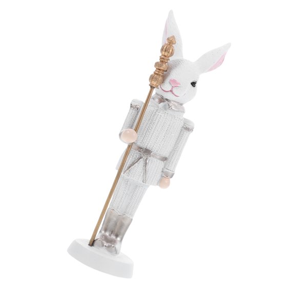 Masteelf Easter Bunny Figurines Resin Nutcracker Statue Spring Holiday Party Decorations for Easter Home Decor