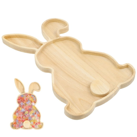 Masteelf Easter Farmhouse Fruit Holder Decorative Bunny Tray Wood Dessert Cupcake Serving Plate