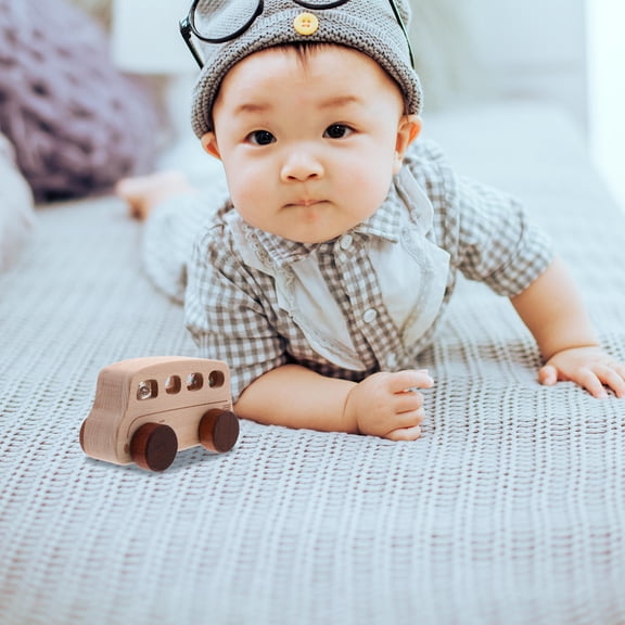 Masteelf Wooden Educational Toy Bus with Marbles, Small Novelty Bus Model for Kids and Babies, Interactive Simulated Plaything