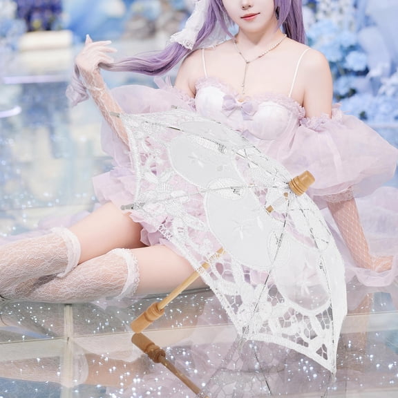 Masteelf Handmade Bridal Lace Umbrella with Floral Embroidery, Elegant Wedding Parasol for Sun and Romantic Photo Props