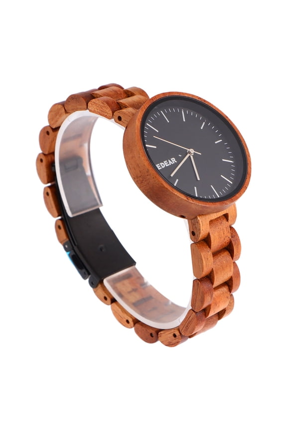 Elegant Wooden Watch for Time Display with Comfortable Wooden Strap and Stainless Steel Buckle Chocolate Color