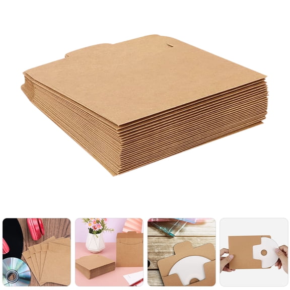 Masteelf FRCOLOR 100pcs DVD Sleeves Kraft Brown Cardboard Envelopes for DVD Cases Storage
