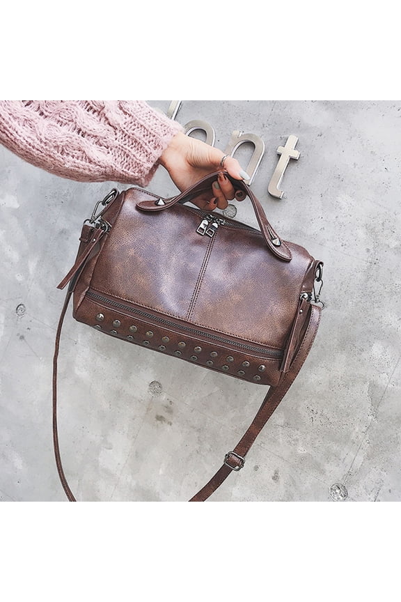 Fashion Crossbody Bag Rivet Handbag Creative Shoulder Bag for Women Ladies (Coffee)