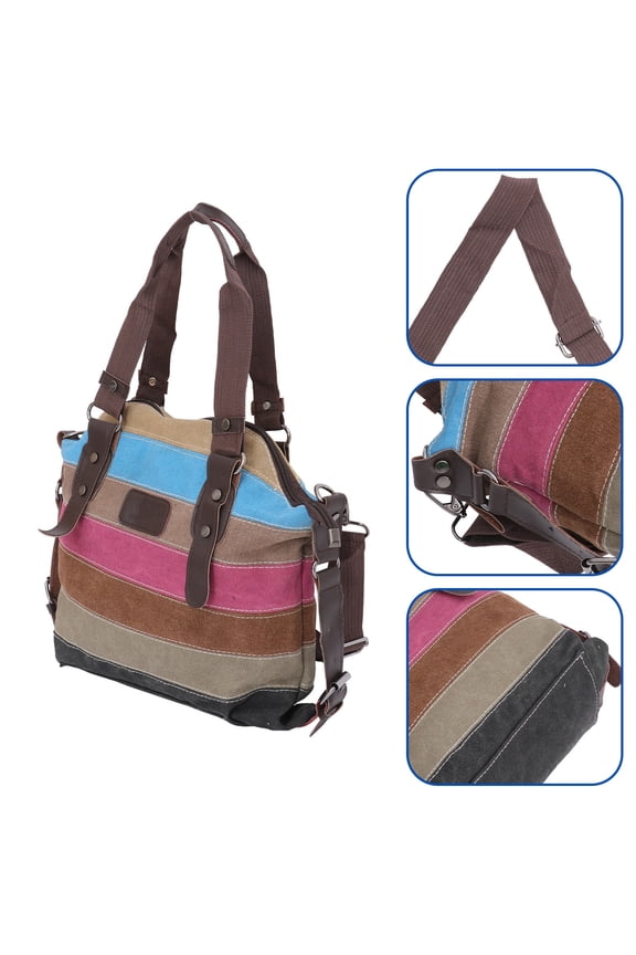 Fashion Women's Girls Multicolor Stripes Patchwork Canvas Handbag Shoulder Bag Cross-body Messenger Bag