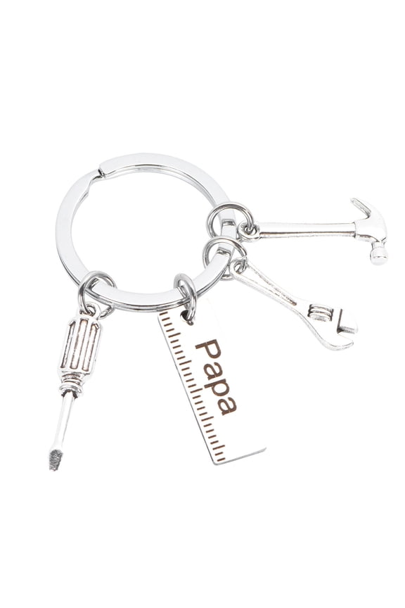 Father's Day Keyring Stainless Steel Papa Carving Hanging Keyring Hammer Screwdriver Wrench Tools Keychains Gift for Man (Silver)