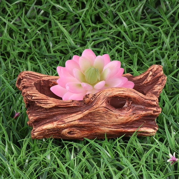 LOLIPPYY Vintage Flower Pot Wood Stump Root Shape Cement Brown 1Pack