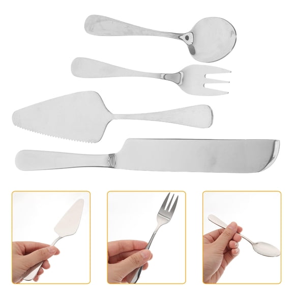 Masteelf  Fork and Knife Combination Kit Servers Wedding Cake Bride Travel Silver