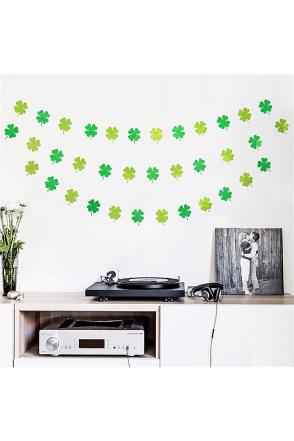 Green Shamrock Gar Banner Made of Double Sided Glitter Paperboard
