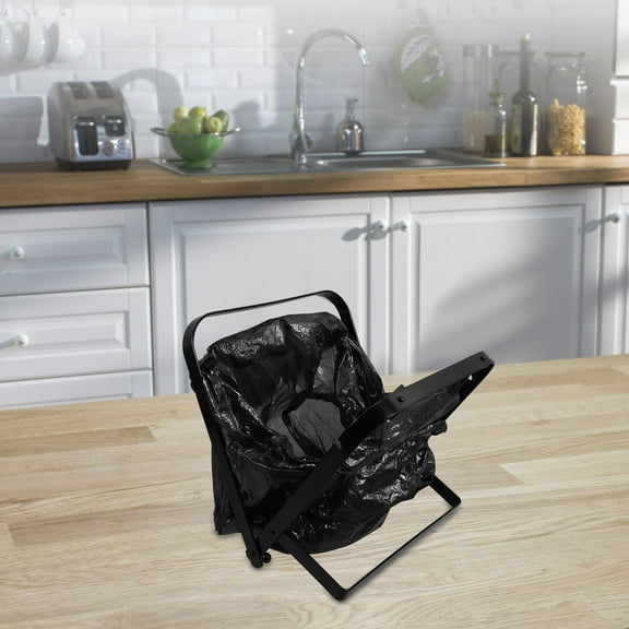 Masteelf  Garbage Holder Outdoor Lawn Stand Trash Rack Hanging Bags Travel Black