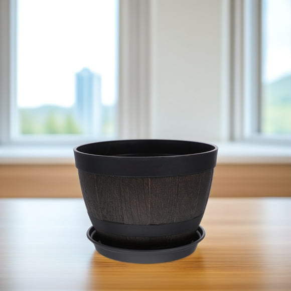 Masteelf  Garden Pots Wine Barrel Planter Imitation Wood Grain Flower