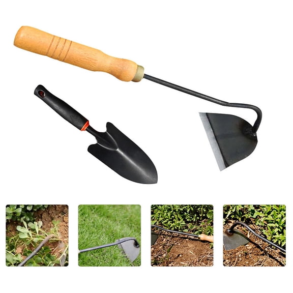 IDEANATEGRATE Gardening Tools Wooden Handheld Hoe Iron Head Farm Weeding Shovel 1 Set 13.39X4.72X3.15In