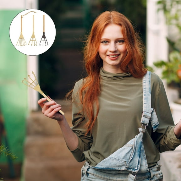 SWETRACE Mini Garden Rake Gold Rustic Color 3Pcs 5.5x2.4x1.4in