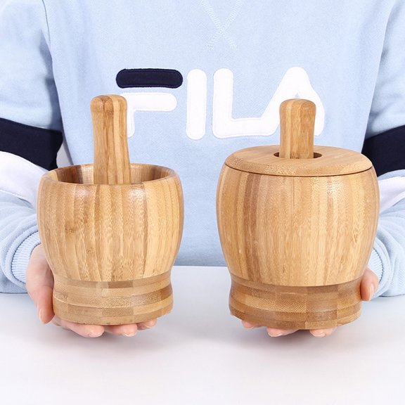 Masteelf Garlic Press Pot and Pestle Set Made of Synthetic Material for Kitchen Use Khaki Color Easy to Clean 3.5 Inches