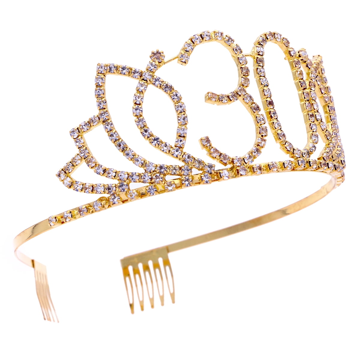 Masteelf Girl's 30th Birthday Tiara Crystal Rhinestone Birthday Tiara Queen Crowns Headband with Hair Combs Clip for 30th Birthday Party Prom Decorations (Gold)