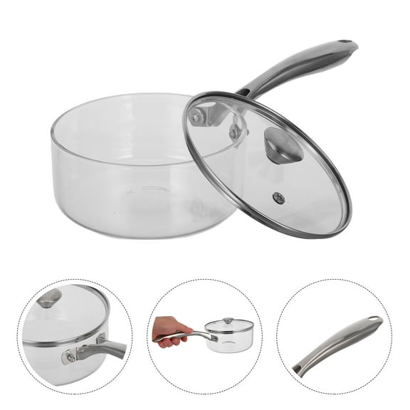 Masteelf Glass Cooking Pot with Lid, Stainless Steel Handle Small Saucepan for Boiling , Cooking Noodles on Glass Top Stoves