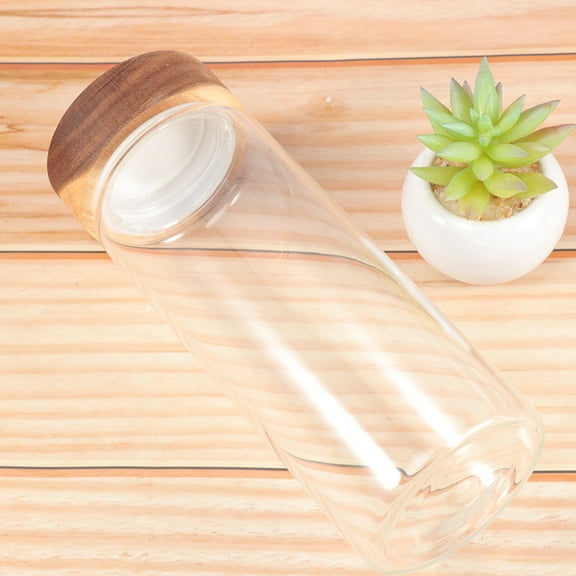 Masteelf Glass Storage Box with Wooden Lid for Kitchen Use, Premium Transparent Container 80x200mm, and Stylish