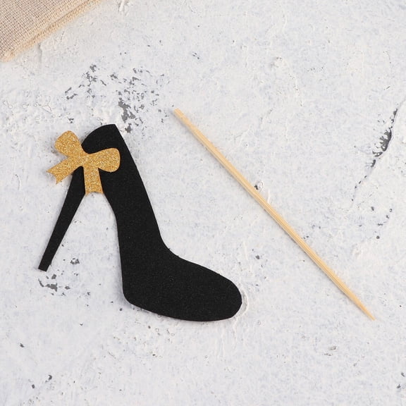 Masteelf Glitter Paper Cake Toppers with High Heel Bowknot Design for Cupcake Decoration Black 12 Pcs