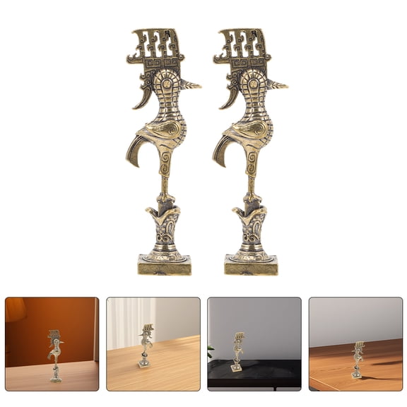 Masteelf Set of 2 Golden Brass Bird Figurines for Desktop Decor, Retro Style Small Statue Mini Ornaments for Home and Office