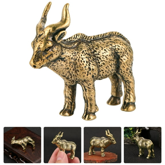 Masteelf Golden Brass Tibetan Antelope Ornament for Decor Fine Workmanship Desk Statue 7 Inch