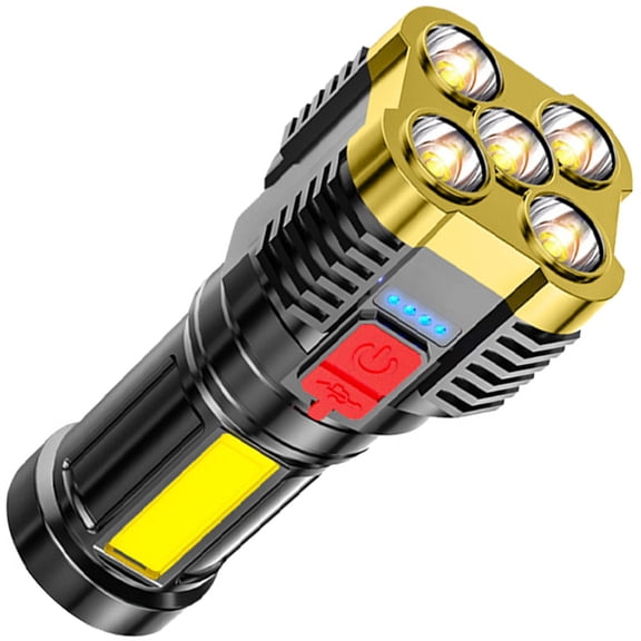 Masteelf Golden Outdoor Handheld Flashlight with 5 High Brightness LEDs and 3 Hours Battery Life 100300 Meters Range