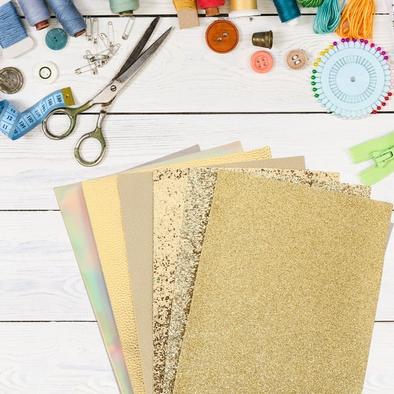 Masteelf Golden PU Leather Sheets for DIY Craft Projects Creative Design and Durable Use 6 pcs