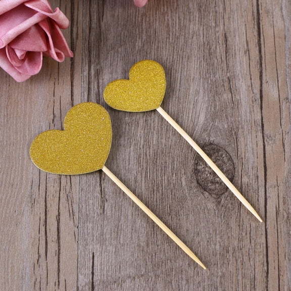 Masteelf Golden Paper Cake Toppers with Love Heart Design for Wedding and Birthday Cake Decoration 8 Small and 4 Large Picks