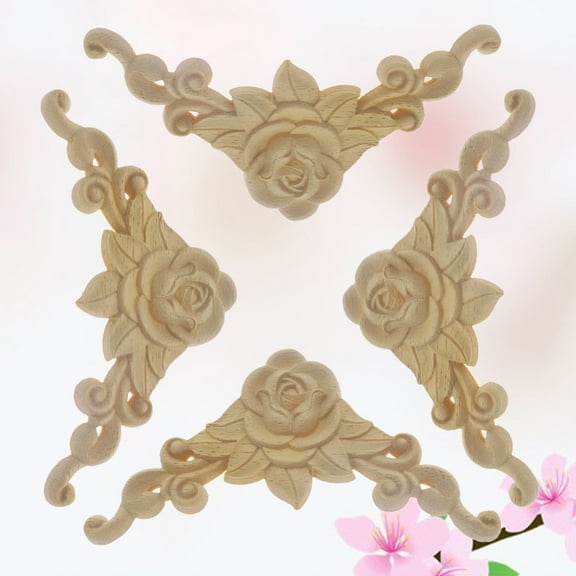 Masteelf Golden Plastic Carved Rose Appliques for Decoration Use Easy to Spray Paint 4 Pieces