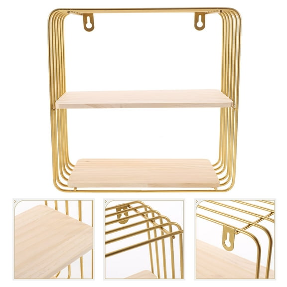 Masteelf Golden WallMounted Floating Shelf with Iron and Wood for Storage Use in Bedroom or Bathroom 17.7"x5.9"x3.1"