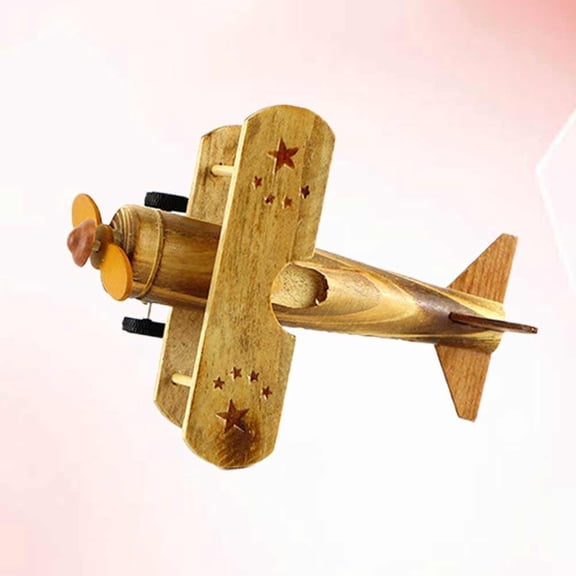 IDEANATEGRATE Handmade Wooden Plane Model Military Construction Craft Decor for Living Room Table Display