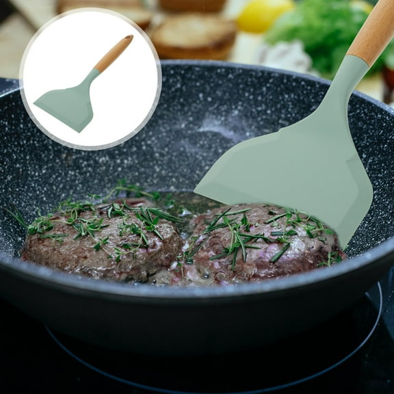 Masteelf Green Silicone and Wood Large Spatula Cooking Tool for Home Practical Kitchen Accessory 14.5 Inches