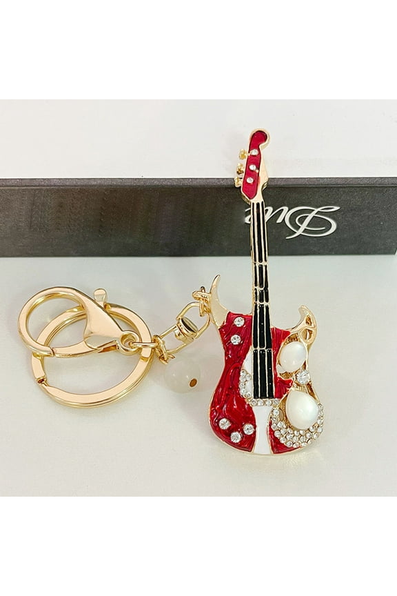 OFFIGAM Cute Red Metal Guitar Keyring Decoration for Backpacks and Phones Music Lover Gift 4.33.10.4in