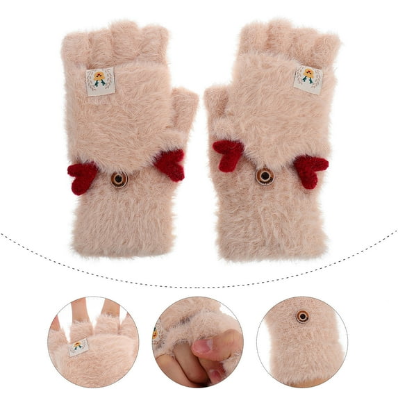 Masteelf Half Fleece Antler Gloves Cold Weather Fingerless Man