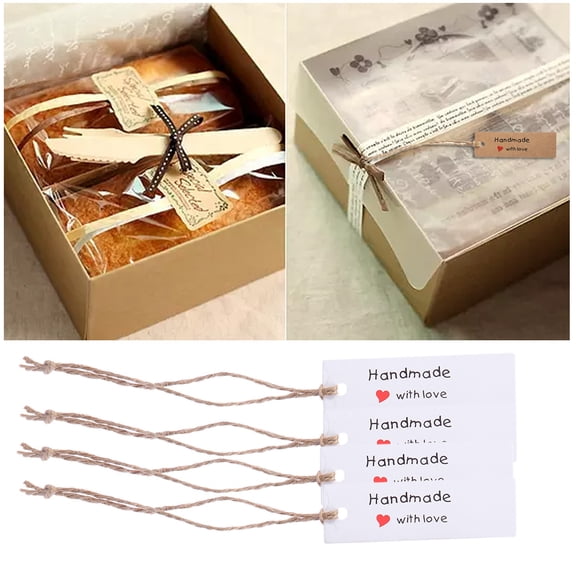 Masteelf Hand Made with Love Tags Twine Ribbon Wedding Favor Tags 50pcs White
