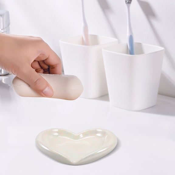 Masteelf Heart Shaped Ceramic Soap Dish Self Draining Soap Holder Cute Heart Soap Tray Decorative Soap Plate For Bathroom Kitchen Sink