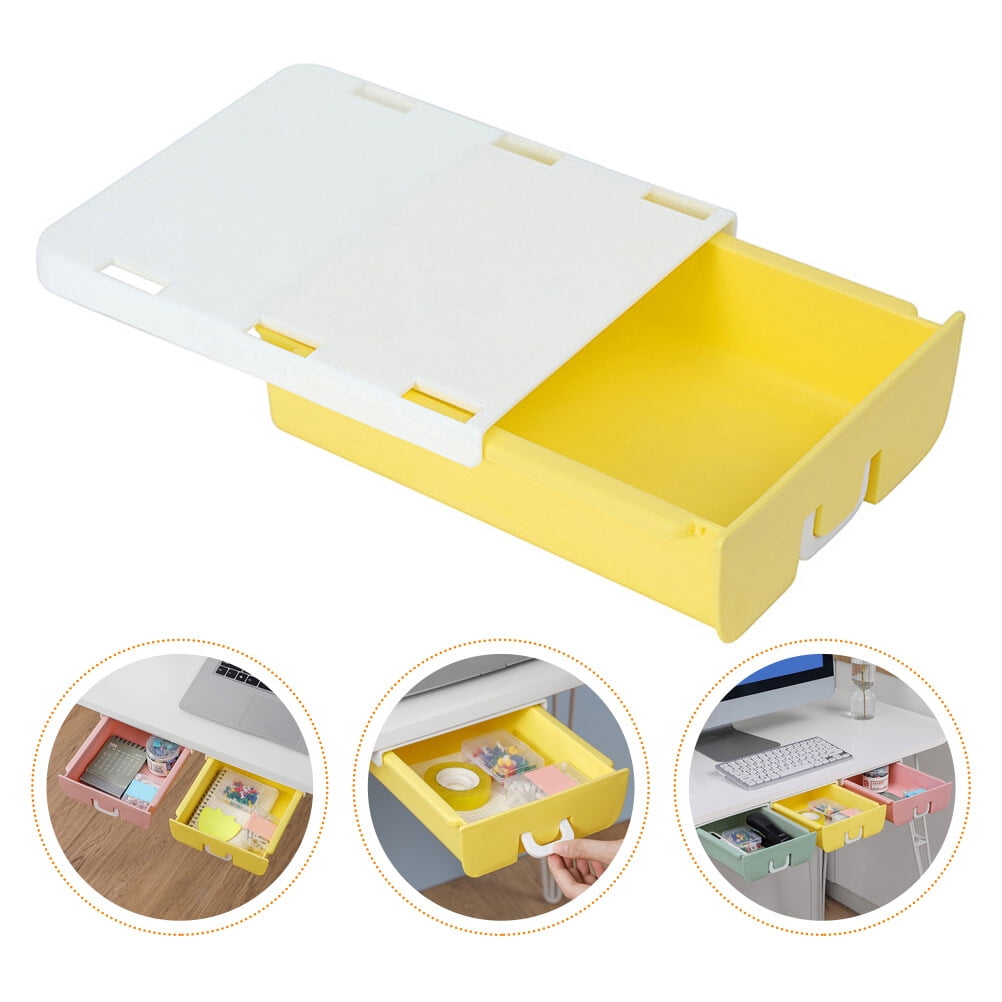 Under Table Masteelf Black Under Desk Storage Drawers with Yellow Pen Holder ...