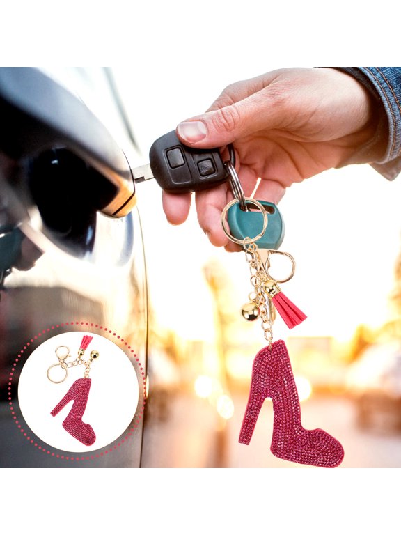 Rosy High Heel Keychain with Sparkling Rhinestones, Lightweight Small Charm for Bags, Phones, and Accessories
