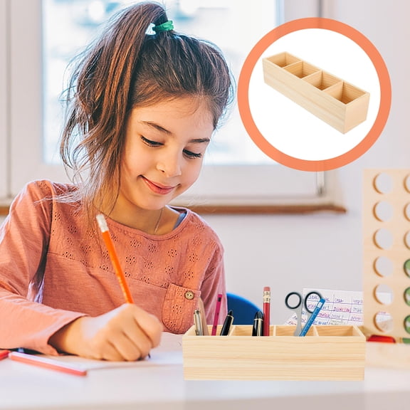 Masteelf Holders Pine Wood Pen Holder Storage Box Office 31.00X8.70X8.00CM Khaki