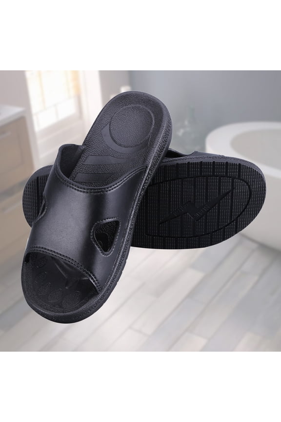 Anti-Static Home Slippers for Family, Black PU Comfortable Thick Sole, Size 44, Non- Indoor Footwear