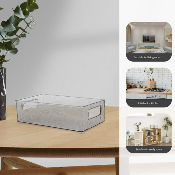 Masteelf Ice Storage Bin for Freezer Plastic Organizer Bins for Kitchen and Pantry Rectangular Refrigerator Storage Box for Home Organization Grey