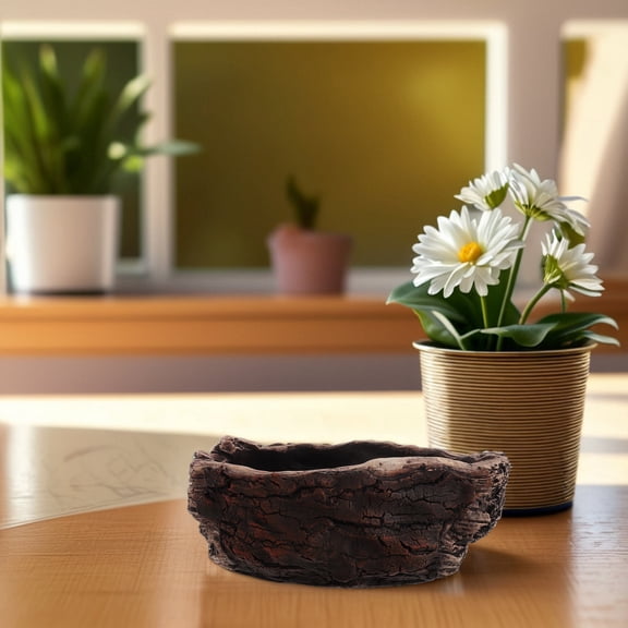 Masteelf Creative Cement Flower Pot, Imitation Stump Planter for Indoor Plants, Dark Brown Small Pot 4.5 x 3.5 inches