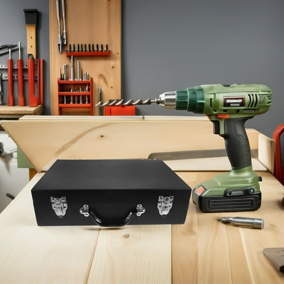 Masteelf Iron Storage Box Metal Tool Box Portable Tool Box Organizer Metal Storage Trunk Chest Heavy Duty Tool Case Portable Safe Box