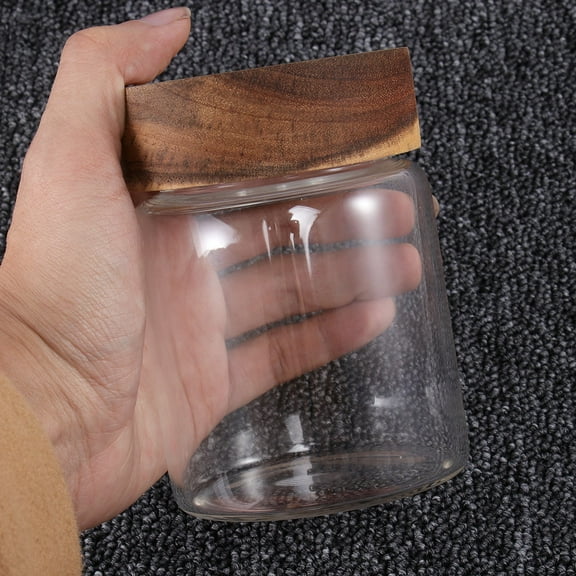LOLIPPYY 1Pc Glass Container with Wood Lid Sealed Box for Kitchen Use Clear Food Storage Solution