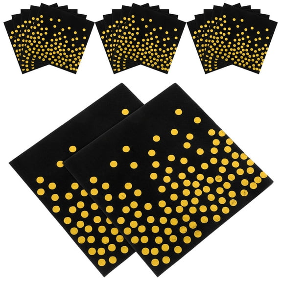 Black Foil Dot Paper Napkins for Birthday Party Celebrations 20 Sheet Bag