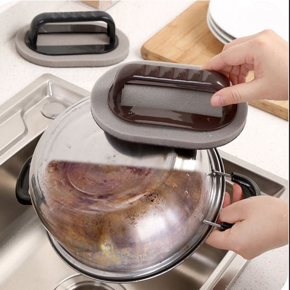 Masteelf Kitchen Descaling Brush with Handle, Nano Emery Sponge Eraser for Rust Removal and Pot Cleaning, Black