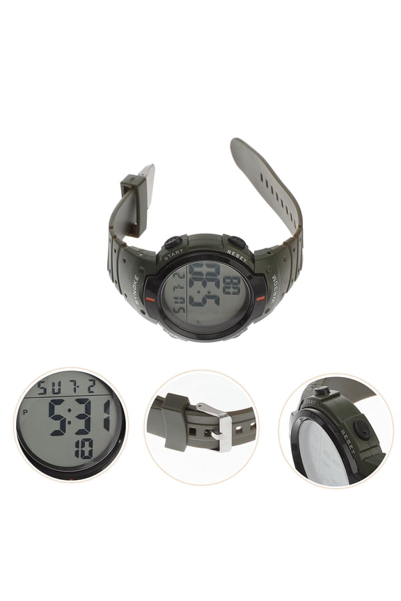 Men's LED Sports Watch Dark Green with Acrylic Case and PU Strap, , Stylish, Functional Timepiece