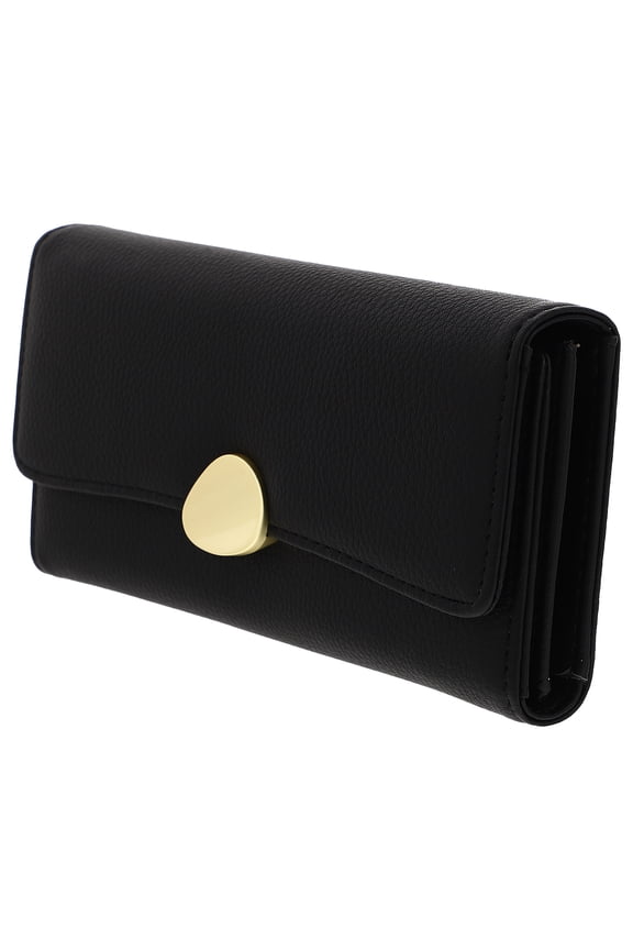 Women's Black Folded Wallet Practical Design Compact Size 7.5x3.7x1.5 Inches 1 Pack